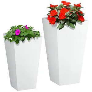 2-Pack Outdoor Planter Set with Drainage Holes, 22in & 18in, White | Flower Pots, Durable & Stackable Plant Pot, for Porch, Entryway, Patio, Yard, Garden 2-Pack Outdoor Planter Set with Drainage Holes, 22in & 18in, White | Flower Pots, Durable & Stackable Plant Pot, for Porch, Entryway, Patio, Yard, Garden