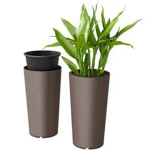 29 Inch Tall Planters for Outdoor Plants Set of 2, Brown | Plastic Flower Pots, DIY Drainage Holes, Stackable Large Planters for Indoor Plants, Front Porch Decor 29 Inch Tall Planters for Outdoor Plants Set of 2, Brown | Plastic Flower Pots, DIY Drainage Holes, Stackable Large Planters for Indoor Plants, Front Porch Decor