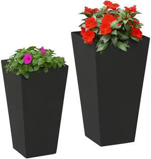 2-Pack Outdoor Planter Set with Drainage Holes, 22in & 18in, Black | Flower Pots, Durable & Stackable Plant Pot, for Porch, Entryway, Patio, Yard, Garden 2-Pack Outdoor Planter Set with Drainage Holes, 22in & 18in, Black | Flower Pots, Durable & Stackable Plant Pot, for Porch, Entryway, Patio, Yard, Garden