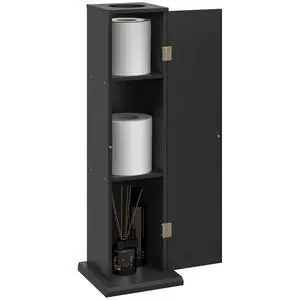 Toilet Paper Cabinet Small Bathroom Corner Floor Cabinet Thin Black | Doors and Shelves, Storage Bathroom Organizer, for Paper Shampoo Toilet Paper Cabinet Small Bathroom Corner Floor Cabinet Thin Black | Doors and Shelves, Storage Bathroom Organizer, for Paper Shampoo