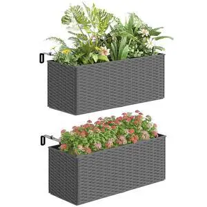 2-Pack 20 Inch Railing Planter Box with Hooks for Fence, Gray | Hanging Flower Pots, Drainage Holes, for Balcony Garden Patio, Rattan Look 2-Pack 20 Inch Railing Planter Box with Hooks for Fence, Gray | Hanging Flower Pots, Drainage Holes, for Balcony Garden Patio, Rattan Look