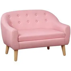 Qaba 2-Seat Kids Sofa Children's Couch Ages 3-7 11" High Seat Pink | Linen-Like Fabric, Wooden Frame, Sofa Chair Qaba 2-Seat Kids Sofa Children's Couch Ages 3-7 11" High Seat Pink | Linen-Like Fabric, Wooden Frame, Sofa Chair