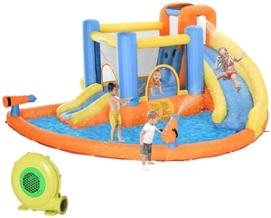 Inflatable Water Slide Kids Bounce House with Pool for Backyard | Climbing Wall, Water Cannon, Dual Slides, Trampoline, 5-in-1 Bouncy Castle, Air Blower, Outdoor Indoor Fun Inflatable Water Slide Kids Bounce House with Pool for Backyard | Climbing Wall, Water Cannon, Dual Slides, Trampoline, 5-in-1 Bouncy Castle, Air Blower, Outdoor Indoor Fun