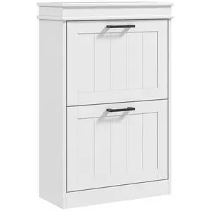 Narrow Shoe Cabinet with 2 Flip Drawers, Modern, for Entryway, White | Freestanding Small Shoe Storage Cabinet, Adjustable Shelves, Hallway Narrow Shoe Cabinet with 2 Flip Drawers, Modern, for Entryway, White | Freestanding Small Shoe Storage Cabinet, Adjustable Shelves, Hallway