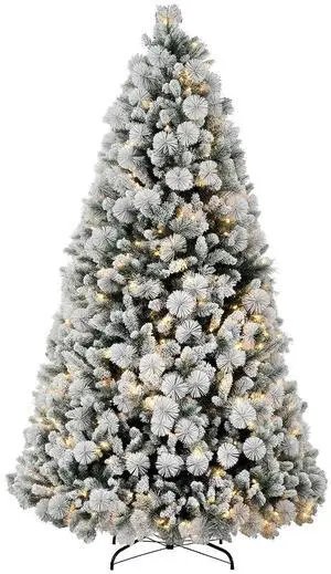 7.5 ft Artificial Prelit Christmas Tree with Realistic Fraser Fir | 500 UL Listed Clear Lights, 1530 Tips, Full Snow Flocked Christmas Tree, Hinged Xmas, for Home Office Holiday 7.5 ft Artificial Prelit Christmas Tree with Realistic Fraser Fir | 500 UL Listed Clear Lights, 1530 Tips, Full Snow Flocked Christmas Tree, Hinged Xmas, for Home Office Holiday