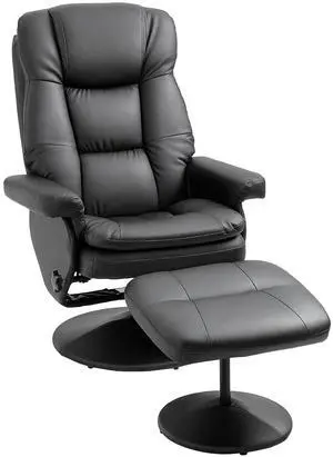 Swivel Recliner with Ottoman PU Leather Reclining Chair Black | Upholstered, Footrest, Wrapped Base, Living Room, Bedroom, Home Office Swivel Recliner with Ottoman PU Leather Reclining Chair Black | Upholstered, Footrest, Wrapped Base, Living Room, Bedroom, Home Office