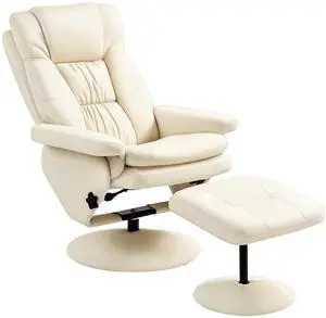 Swivel Recliner with Ottoman PU Leather Reclining Chair Cream White | Upholstered, Footrest, Wrapped Base, Living Room, Bedroom, Home Office Swivel Recliner with Ottoman PU Leather Reclining Chair Cream White | Upholstered, Footrest, Wrapped Base, Living Room, Bedroom, Home Office