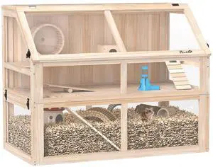 PawHut Wooden Hamster Cage 3 Tier for Dwarf Gerbil 37"x21"x30" Natural | Small Animal Cage, Detachable 12.4" Deep Bottom, Hut, Seesaw, Exercise Wheel, Ramps, Hamster Habitat PawHut Wooden Hamster Cage 3 Tier for Dwarf Gerbil 37"x21"x30" Natural | Small Animal Cage, Detachable 12.4" Deep Bottom, Hut, Seesaw, Exercise Wheel, Ramps, Hamster Habitat