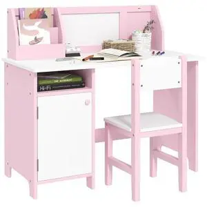 Qaba Toddler Desk and Chair Set for Kids Whiteboard Storage Cabinet Pink | Kids Writing Desk Study Table, for Children, Child Furniture, Art Gifts Qaba Toddler Desk and Chair Set for Kids Whiteboard Storage Cabinet Pink | Kids Writing Desk Study Table, for Children, Child Furniture, Art Gifts