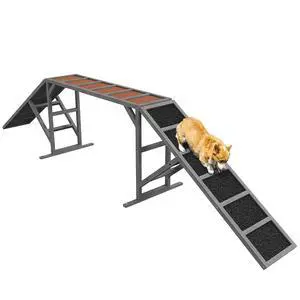 PawHut Wooden Dog Agility Equipment Dog Playground Ramp Non-Slip Gray | Safety Bar, Pet Obstacle Course, for Park Backyard, Walk and Pause Training PawHut Wooden Dog Agility Equipment Dog Playground Ramp Non-Slip Gray | Safety Bar, Pet Obstacle Course, for Park Backyard, Walk and Pause Training