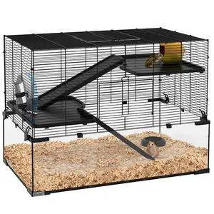 PawHut Large Hamster Cage Deep Tempered Glass Bottom 30"x19"x21.5" Black | 3 Tiers Hamster Tank, Running Wheel, Hut, Water Bottle, Dish, Rat Cage for Syrian, Dwarf, Gerbils, Mouse PawHut Large Hamster Cage Deep Tempered Glass Bottom 30"x19"x21.5" Black | 3 Tiers Hamster Tank, Running Wheel, Hut, Water Bottle, Dish, Rat Cage for Syrian, Dwarf, Gerbils, Mouse