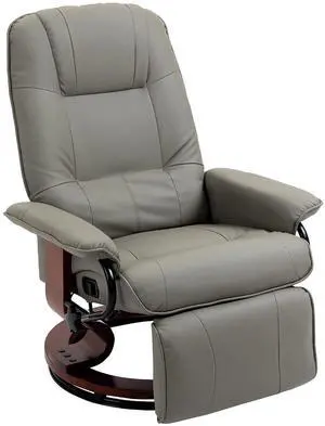 Swivel Recliner Chair, PU Leather Reclining Armchair, Gray | with Retractable Footrest, Wood Base, Adjustable High Back, for Small Spaces, Living Room, RV, Bedroom Swivel Recliner Chair, PU Leather Reclining Armchair, Gray | with Retractable Footrest, Wood Base, Adjustable High Back, for Small Spaces, Living Room, RV, Bedroom