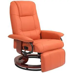 Swivel Recliner Chair, Air Leather Reclining Armchair, Orange | with Retractable Footrest, Wood Base, Adjustable High Back, for Small Spaces, Living Room, RV, Bedroom Swivel Recliner Chair, Air Leather Reclining Armchair, Orange | with Retractable Footrest, Wood Base, Adjustable High Back, for Small Spaces, Living Room, RV, Bedroom