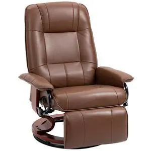 Swivel Recliner Chair, Air Leather Reclining Armchair, Brown | with Retractable Footrest, Wood Base, Adjustable High Back, for Small Spaces, Living Room, RV, Bedroom Swivel Recliner Chair, Air Leather Reclining Armchair, Brown | with Retractable Footrest, Wood Base, Adjustable High Back, for Small Spaces, Living Room, RV, Bedroom