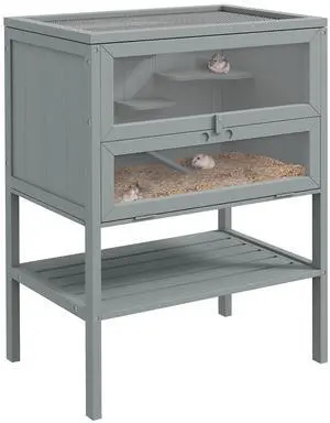 PawHut 3-Tier Wooden Hamster Cage Mice and Rat Cage Gray | Small Animals Hutch, Openable Top, Storage Shelf PawHut 3-Tier Wooden Hamster Cage Mice and Rat Cage Gray | Small Animals Hutch, Openable Top, Storage Shelf