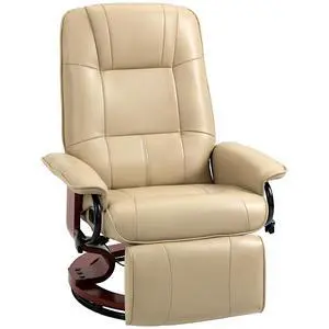 Swivel Recliner Chair, Air Leather Reclining Armchair, Cream White | with Retractable Footrest, Wood Base, Adjustable High Back, for Small Spaces, Living Room, RV, Bedroom Swivel Recliner Chair, Air Leather Reclining Armchair, Cream White | with Retractable Footrest, Wood Base, Adjustable High Back, for Small Spaces, Living Room, RV, Bedroom