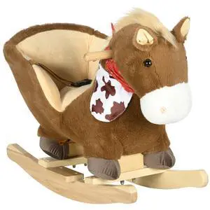 Qaba Baby Rocking Horse with Realistic Sound for Ages 18-36 Months Brown | Riding Horse, Plush Animal Rocker, Pedals Qaba Baby Rocking Horse with Realistic Sound for Ages 18-36 Months Brown | Riding Horse, Plush Animal Rocker, Pedals
