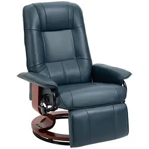 Swivel Recliner Chair, Air Leather Reclining Armchair, Blue | with Retractable Footrest, Wood Base, Adjustable High Back, for Small Spaces, Living Room, RV, Bedroom Swivel Recliner Chair, Air Leather Reclining Armchair, Blue | with Retractable Footrest, Wood Base, Adjustable High Back, for Small Spaces, Living Room, RV, Bedroom