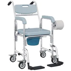 Shower Chair with Wheels 4 in 1 for Seniors Adults Injured Gray | Bedside Commode Wheelchair, Seat Backrest Arms, Shower Commode Chair, for Disabled Shower Chair with Wheels 4 in 1 for Seniors Adults Injured Gray | Bedside Commode Wheelchair, Seat Backrest Arms, Shower Commode Chair, for Disabled
