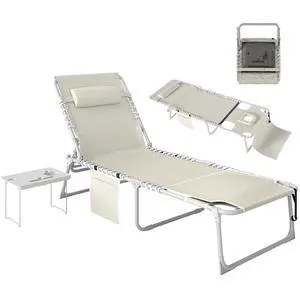 Tanning Chair with Face Hole Breathable Mesh Beige | Side Table, Folding, 5-Position Reclining, Chaise Lounge Chair, Outdoor Lounger Recliner, Carry Straps, Beach Pool Camp Tanning Chair with Face Hole Breathable Mesh Beige | Side Table, Folding, 5-Position Reclining, Chaise Lounge Chair, Outdoor Lounger Recliner, Carry Straps, Beach Pool Camp
