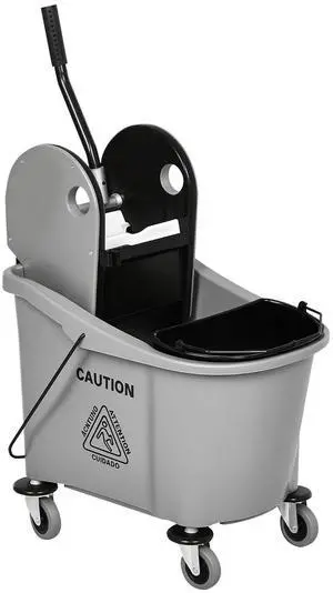 9.5 Gallon (38 Quart) Mop Bucket with Wringer Cleaning Cart Grey | 4 Moving Wheels, 2 Separate Buckets, Mop-Handle Holder 9.5 Gallon (38 Quart) Mop Bucket with Wringer Cleaning Cart Grey | 4 Moving Wheels, 2 Separate Buckets, Mop-Handle Holder