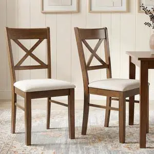Dining Chairs Set of 2 Upholstered Kitchen Chairs Cross Back Walnut | Rubberwood Frame, Padded Seat, for Living Room, Dining Room, Kitchen Dining Chairs Set of 2 Upholstered Kitchen Chairs Cross Back Walnut | Rubberwood Frame, Padded Seat, for Living Room, Dining Room, Kitchen