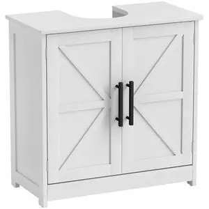 Pedestal Sink Storage Cabinet, 2 Barn Doors, White | Farmhouse Freestanding Bathroom Sink Cabinet, Adjustable Shelf Pedestal Sink Storage Cabinet, 2 Barn Doors, White | Farmhouse Freestanding Bathroom Sink Cabinet, Adjustable Shelf