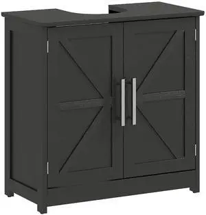 Pedestal Sink Storage Cabinet, 2 Barn Doors, Distressed Black | Farmhouse Freestanding Bathroom Sink Cabinet, Adjustable Shelf Pedestal Sink Storage Cabinet, 2 Barn Doors, Distressed Black | Farmhouse Freestanding Bathroom Sink Cabinet, Adjustable Shelf