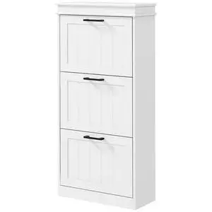 Shoe Storage Cabinet with 3 Flip Drawers, Narrow Shoe Cabinet, White | Freestanding, Adjustable Shelves, Slim Hidden Rack Organizer, Entryway, Hallway Shoe Storage Cabinet with 3 Flip Drawers, Narrow Shoe Cabinet, White | Freestanding, Adjustable Shelves, Slim Hidden Rack Organizer, Entryway, Hallway
