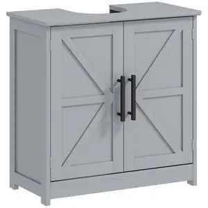 Pedestal Sink Storage Cabinet, 2 Barn Doors, Dark Gray | Farmhouse Freestanding Bathroom Sink Cabinet, Adjustable Shelf Pedestal Sink Storage Cabinet, 2 Barn Doors, Dark Gray | Farmhouse Freestanding Bathroom Sink Cabinet, Adjustable Shelf