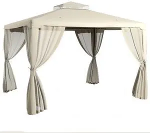 9.6' x 11.6' Patio Gazebo Outdoor Canopy with Netting Cream White | Shelter, 2-Tier Roof, Steel Frame, for Garden, Lawn, Backyard, Deck 9.6' x 11.6' Patio Gazebo Outdoor Canopy with Netting Cream White | Shelter, 2-Tier Roof, Steel Frame, for Garden, Lawn, Backyard, Deck