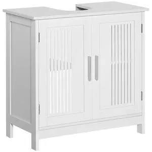 kleankin Modern Under Sink Cabinet with 2 Doors, Pedestal Under Sink Bathroom Cupboard, Bathroom Vanity Cabinet with Adjustable Shelves, White kleankin Modern Under Sink Cabinet with 2 Doors, Pedestal Under Sink Bathroom Cupboard, Bathroom Vanity Cabinet with Adjustable Shelves, White