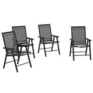 Set of 4 Patio Folding Chairs Armrests Black | Stackable Outdoor Sling Patio Dining Chairs, for Lawn Camping Dining Beach, Metal Frame, No Assembly Set of 4 Patio Folding Chairs Armrests Black | Stackable Outdoor Sling Patio Dining Chairs, for Lawn Camping Dining Beach, Metal Frame, No Assembly