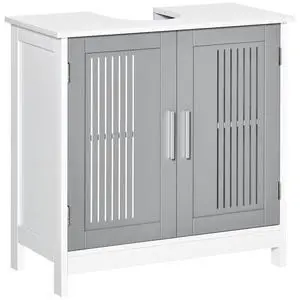 kleankin Modern Under Sink Cabinet Pedestal Bathroom Cabinet Gray and White | 2 Doors, Bathroom Vanity, Adjustable Shelves kleankin Modern Under Sink Cabinet Pedestal Bathroom Cabinet Gray and White | 2 Doors, Bathroom Vanity, Adjustable Shelves