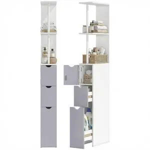 54" Tall Bathroom Storage Cabinet, Freestanding, 2-Tier Shelf, White | Linen Tower, Drawers, Narrow Side Floor Organizer 54" Tall Bathroom Storage Cabinet, Freestanding, 2-Tier Shelf, White | Linen Tower, Drawers, Narrow Side Floor Organizer