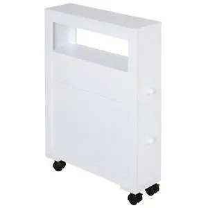 Narrow Bathroom Side Storage Cabinet 6.25" x 20.5" x 28.25" White | Wood, Rolling, Slim Cabinet by Toilet Narrow Bathroom Side Storage Cabinet 6.25" x 20.5" x 28.25" White | Wood, Rolling, Slim Cabinet by Toilet