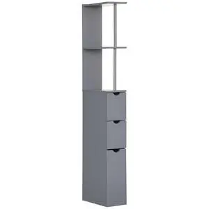 54" Tall Bathroom Storage Cabinet, Freestanding, 2-Tier Shelf, Grey | Linen Tower, Drawers, Narrow Side Floor Organizer 54" Tall Bathroom Storage Cabinet, Freestanding, 2-Tier Shelf, Grey | Linen Tower, Drawers, Narrow Side Floor Organizer