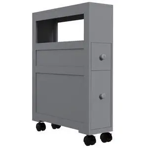 Narrow Bathroom Side Storage Cabinet 6.25" x 20.5" x 28.25" Gray | Wood, Rolling, Slim Cabinet by Toilet Narrow Bathroom Side Storage Cabinet 6.25" x 20.5" x 28.25" Gray | Wood, Rolling, Slim Cabinet by Toilet