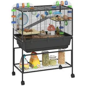 PawHut Large Hamster Cage with Deep Tray, 3 Tier for Syrian Gerbil Mouse | Rolling Rat Cage, Storage Shelf, Big Exercise Wheel, Tube System, Hut, Platforms, Ramps, Food Dish, Water Bottle PawHut Large Hamster Cage with Deep Tray, 3 Tier for Syrian Gerbil Mouse | Rolling Rat Cage, Storage Shelf, Big Exercise Wheel, Tube System, Hut, Platforms, Ramps, Food Dish, Water Bottle