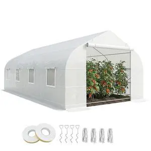 20 x 10 x 7 ft Outdoor Walk-in Greenhouse Zippered Door White | Tunnel Green House, Roll-up Windows, PE Cover, Heavy Duty Steel Frame, for Outdoors 20 x 10 x 7 ft Outdoor Walk-in Greenhouse Zippered Door White | Tunnel Green House, Roll-up Windows, PE Cover, Heavy Duty Steel Frame, for Outdoors