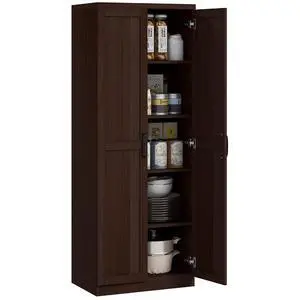 63" 2-Door Kitchen Pantry 5-Tier Cinnamon Cherry Wood Grain | Freestanding Storage Cabinet, Shelving, 2 Adjustable Shelves, for Dining Room 63" 2-Door Kitchen Pantry 5-Tier Cinnamon Cherry Wood Grain | Freestanding Storage Cabinet, Shelving, 2 Adjustable Shelves, for Dining Room