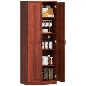 63" 2-Door Kitchen Pantry 5-Tier Tan | Freestanding Storage Cabinet, Shelving, 2 Adjustable Shelves, for Dining Room 63" 2-Door Kitchen Pantry 5-Tier Tan | Freestanding Storage Cabinet, Shelving, 2 Adjustable Shelves, for Dining Room