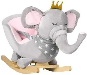 Qaba Baby Rocking Horse Toddler Chair with Sound 1.5-3Y Wooden Base Gray | Elephant Rocking Chair, Toddler Rocker Toy, Seatbelt Qaba Baby Rocking Horse Toddler Chair with Sound 1.5-3Y Wooden Base Gray | Elephant Rocking Chair, Toddler Rocker Toy, Seatbelt
