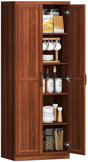 63" 2-Door Kitchen Pantry 5-Tier Brown | Freestanding Storage Cabinet, Shelving, 2 Adjustable Shelves, for Dining Room 63" 2-Door Kitchen Pantry 5-Tier Brown | Freestanding Storage Cabinet, Shelving, 2 Adjustable Shelves, for Dining Room