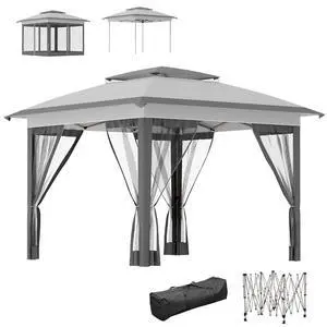 12' x 12' Pop Up Canopy Tent w/Netting and Carry Bag, Gray | Instant Sun Shelter, 137 sq.ft Shade, Tents for Parties, Height Adjustable, for Outdoor, Garden, Patio 12' x 12' Pop Up Canopy Tent w/Netting and Carry Bag, Gray | Instant Sun Shelter, 137 sq.ft Shade, Tents for Parties, Height Adjustable, for Outdoor, Garden, Patio