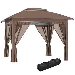 12' x 12' Pop Up Canopy Tent w/Netting and Carry Bag, Khaki | Instant Sun Shelter, 137 sq.ft Shade, Tents for Parties, Height Adjustable, for Outdoor, Garden, Patio 12' x 12' Pop Up Canopy Tent w/Netting and Carry Bag, Khaki | Instant Sun Shelter, 137 sq.ft Shade, Tents for Parties, Height Adjustable, for Outdoor, Garden, Patio