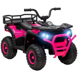 Qaba 12V Kids ATV 4 Wheeler Quad 3.7Mph for Boys Girls Aged 3-5 Years Pink | Battery Powered Ride on Car, 4 Suspension Wheels, Storage Basket, LED Lights, Music USB, Treaded Tires, Electric Car Qaba 12V Kids ATV 4 Wheeler Quad 3.7Mph for Boys Girls Aged 3-5 Years Pink | Battery Powered Ride on Car, 4 Suspension Wheels, Storage Basket, LED Lights, Music USB, Treaded Tires, Electric Car