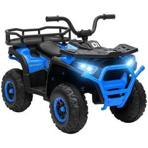 Qaba 12V Kids ATV 4 Wheeler Quad 3.7Mph Ride on Car Aged 3-5 Years Blue | Battery Powered, 4 Suspension Wheels, Storage Basket, LED Lights, Music USB, Treaded Tires, Electric Car, Boys Girls Qaba 12V Kids ATV 4 Wheeler Quad 3.7Mph Ride on Car Aged 3-5 Years Blue | Battery Powered, 4 Suspension Wheels, Storage Basket, LED Lights, Music USB, Treaded Tires, Electric Car, Boys Girls