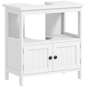 kleankin Pedestal Sink Storage Cabinet, Bathroom Under Sink Cabinet with 2 Doors and Open Shelf, Bathroom Vanity, White kleankin Pedestal Sink Storage Cabinet, Bathroom Under Sink Cabinet with 2 Doors and Open Shelf, Bathroom Vanity, White