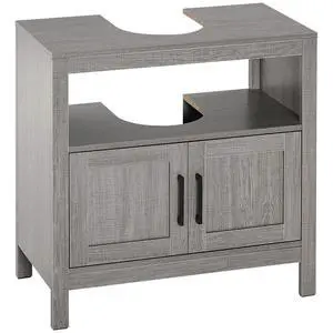 kleankin Pedestal Sink Storage Cabinet with 2 Doors and Open Shelf, Gray | Bathroom Under Sink Cabinet, Bathroom Vanity kleankin Pedestal Sink Storage Cabinet with 2 Doors and Open Shelf, Gray | Bathroom Under Sink Cabinet, Bathroom Vanity